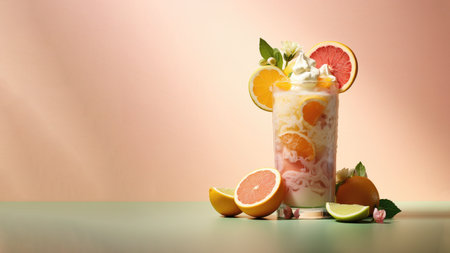 A glass of citrus smoothies, herb healthy drink on soft gradient blur background.の素材
