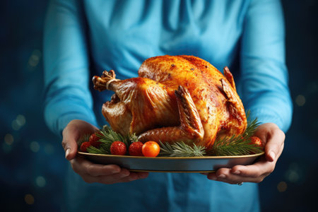 Hands holding fresh turkey meat on pastel background, fresh food ingredients, Healthy food, close upの素材