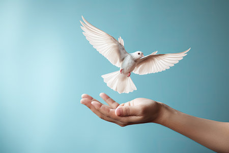 Open Hand Releasing Freedom Bird fly, Care and peace symbol conceptの素材
