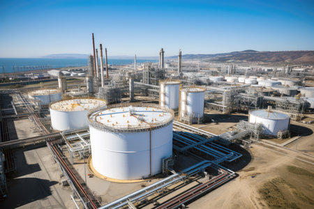 Oil and gas refinery in industrial area, oil and natural gas storage tanks, the refinery industry.の素材