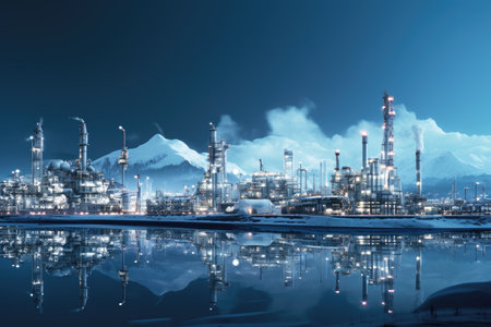 Oil and gas refinery in industrial area, oil and natural gas storage tanks, the refinery industry.の素材