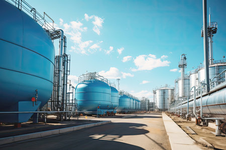 Petrochemical plant in industrial area, chemical storage tanks, the refinery industry.の素材