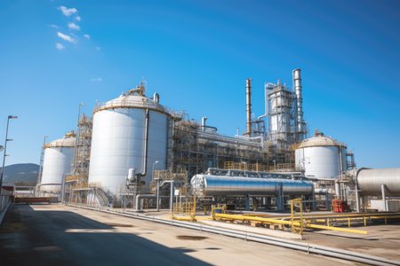 Petrochemical plant in industrial area, chemical storage tanks, the refinery industry.の素材