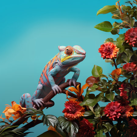 Colorful chameleon is crawling on a branchの素材