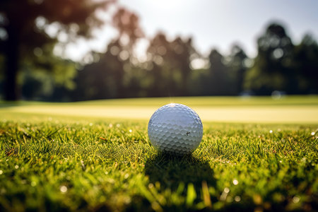 A golf ball on a golf course on a sunny morningの素材