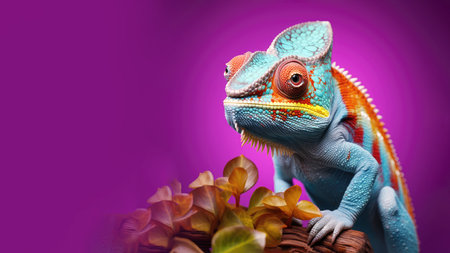 Colorful chameleon is crawling on a branchの素材