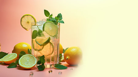 Citrus Cocktail with fresh organic fruits and herbs, classic drink menu concept with Copy spaceの素材