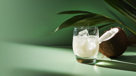 Coconut Cocktail with fresh organic fruits and herbs, classic drink menu concept with Copy spaceの素材