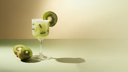 Kiwi Cocktail with fresh organic fruits and herbs, classic drink menu concept with Copy spaceの素材