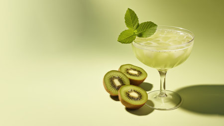 Kiwi Cocktail with fresh organic fruits and herbs, classic drink menu concept with Copy spaceの素材