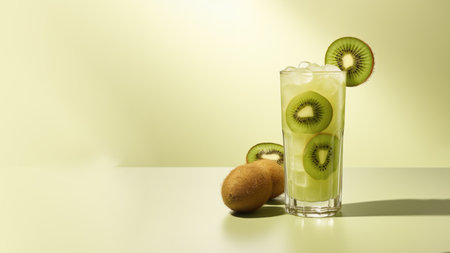 Kiwi Cocktail with fresh organic fruits and herbs, classic drink menu concept with Copy spaceの素材