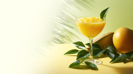 Mango Cocktail with fresh organic fruits and herbs, classic drink menu concept with Copy spaceの素材