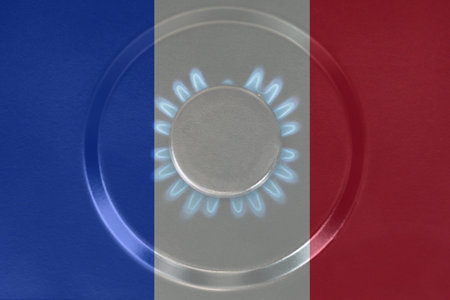 Gas burns against the background of the France flag