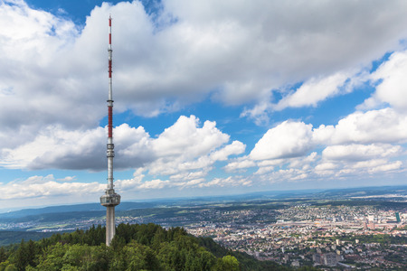Televesion tower on top of uetliberg and the aerial view of  Zurich cityの写真素材