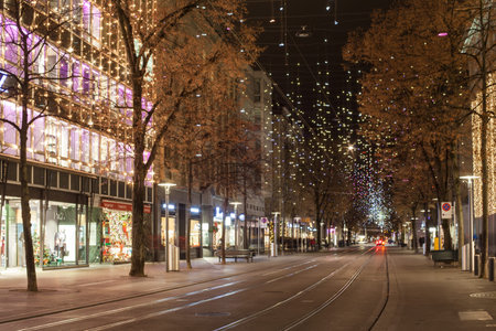 Zurich, Zurich Canton, Switzerland - December 6, 2014: Star light on Bahnhofstrasse in Zurich at Christmas timeのeditorial素材