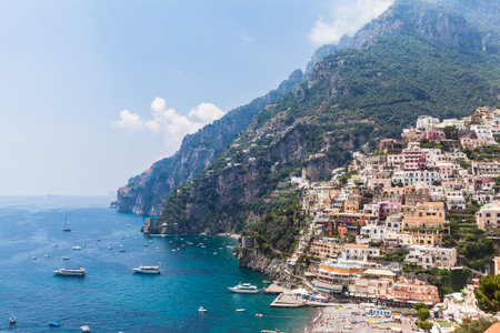View of Positano and the Mediterranean Sea, Amalfi cosat. Italyの写真素材