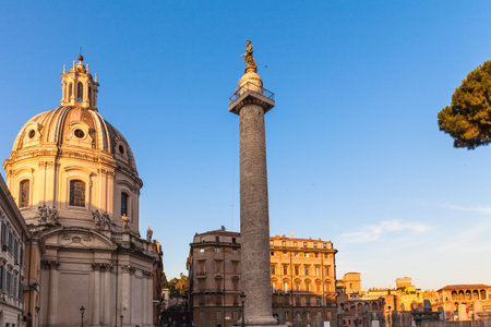 View Santa Maria di Loreto church in Rome, Italy at sunset