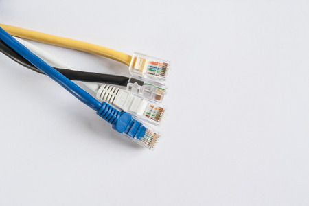 Close up view of LAN cables with four colorsの写真素材