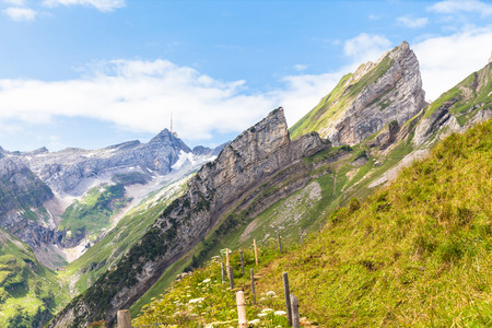 View of Santis and Alpstein massif in east Switzerlandの写真素材