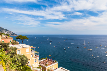 Panorama view of Mediterranean sea in Positano, Italyの写真素材