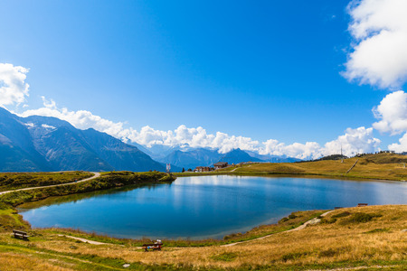 Bettmersee (Lake) in Valais, Switzerland, near the famous Aletsch glacierの写真素材