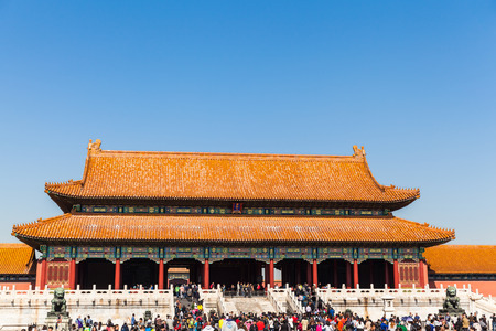 Beijing, China - October 14, 2014 - A lot of tourists visiting the forbidden city, Beijing, China.のeditorial素材
