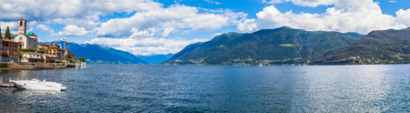 Panorama view of the Small town Brissago and Maggiore lake in Ticino, Switzerlandの写真素材