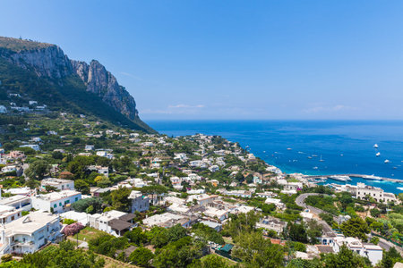 Aerial view of Mediterranean Sea on the mountain of Capri island Italyの写真素材