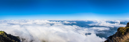 Aerial view of Lucerne lake and the Alps with cloud scape from top of Rigi mountain in Switzerlandの写真素材
