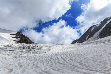 Panorama view on the Tre-la-Tete glacier in French Alps, near the Domes-de-Miage towards Mont Blanc, France.の写真素材