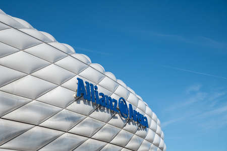 Munich, Germany - February 23, 2019 - Exterior view of the home game stadium of the famous German football club FC Bayern Munich, Allianz Arena, in Munich, Germanyのeditorial素材
