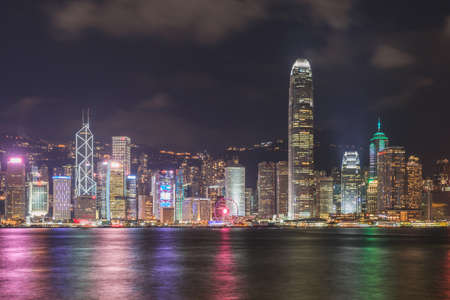 Panorama view of the Victoria Habour with many skyscrapers in Central of Hong Kong Special Administrative Region,  Chinaの写真素材