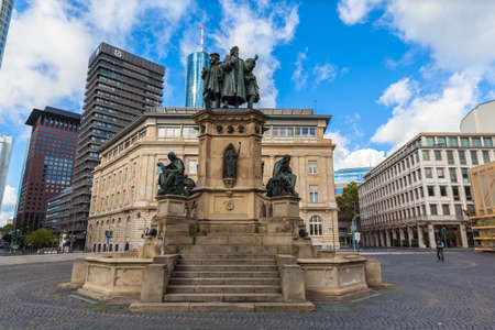 Frankfurt am Main, Germany - October 2, 2016 -  View of the monument of Gutenberg located at the Rossmarkt square in Frankfurt am Main, Hesse, Germanyのeditorial素材
