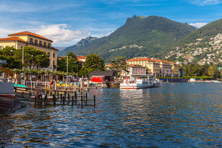 Lugano, Switzerland - June 29, 2013 - Cityscape of Lugano at the lake side in summer, Canton of Ticino, Switzerlandのeditorial素材