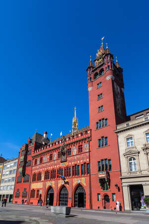 The historical town hall of Basel, a five hundred years old building dominating the Marktplatz in Basel, Switzerland.のeditorial素材