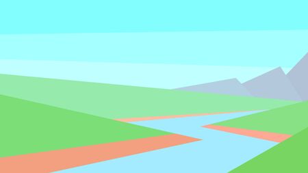vector illustration abstract landscape mountain river clear sky riverbankのイラスト素材