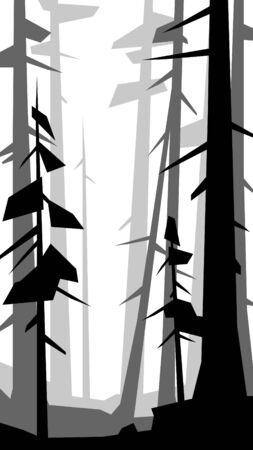 black and white low poly landscape vertical pine dense forest silhouette vector illustrationのイラスト素材
