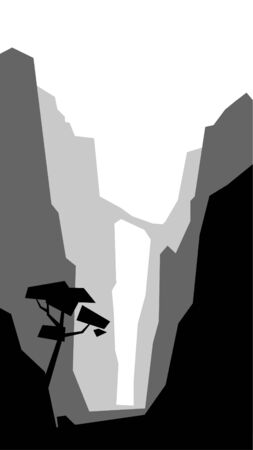 black and white low poly landscape vertical tree ravine pass mountain silhouette vector illustrationのイラスト素材