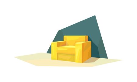 low poly yellow armchair, living room interior, isolated furniture, vector, illustrationのイラスト素材