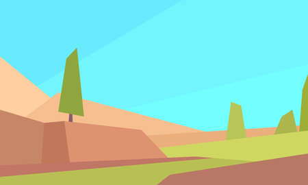 Low poly steppe landscape. Horizontal vector illustrationのイラスト素材