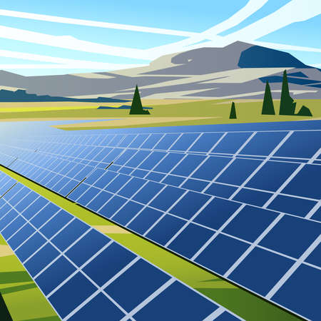 Solar panels in the field. Vector illustrationのイラスト素材