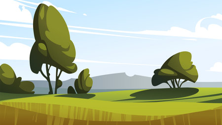 Field landscape with trees and bushes. Vector illustrationのイラスト素材