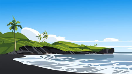 Black sand beach. Vector illustrationのイラスト素材