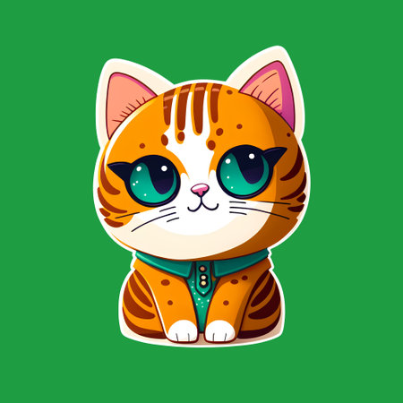 Cute kitty sticker style image on green background. Perfect for websites, blogs, calendars, and more. Use digital sticker to decorate phone, laptop, or planner, greeting cards, gifの写真素材