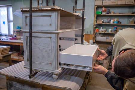 Making furniture from wood. Work carpenter. Carpentry tools. Carpentry workshopの写真素材