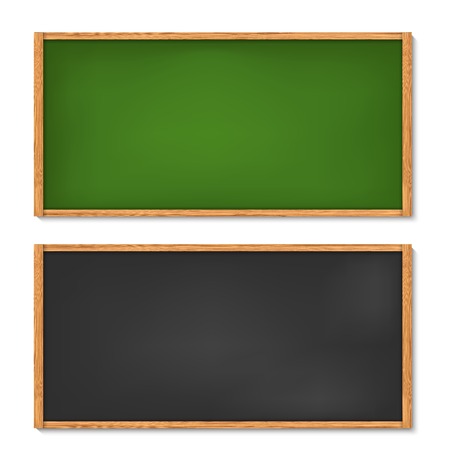 Vector illustration of blank black and green chalkboard with wooden frameのイラスト素材