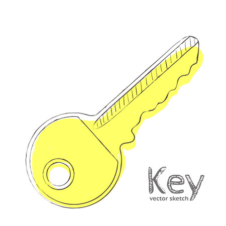 Vector cketch illustration of yellow key isolated on white backgroundのイラスト素材