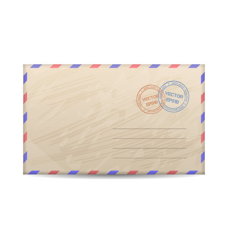 Illustration of vintage envelope with stamp. Front view.のイラスト素材