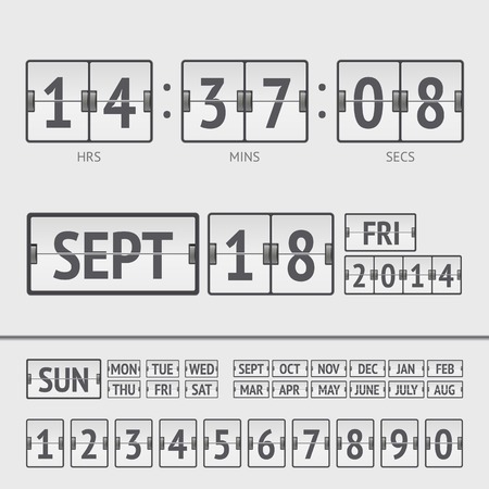 White flip scoreboard digital timer with date and time of the weekのイラスト素材