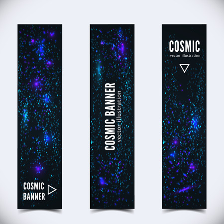 Set of three vertical banners with abstract cosmic background for web sites and print. Eps10 vector illustrationのイラスト素材